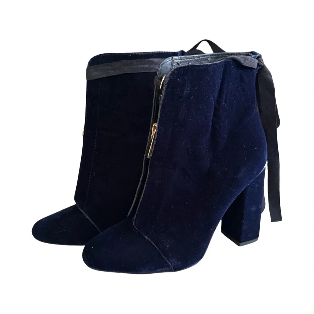 Zara Midnight Velvet Ribbon-Tied Heeled Boots – Women’s Size 6.5 - Picture 7 of 10